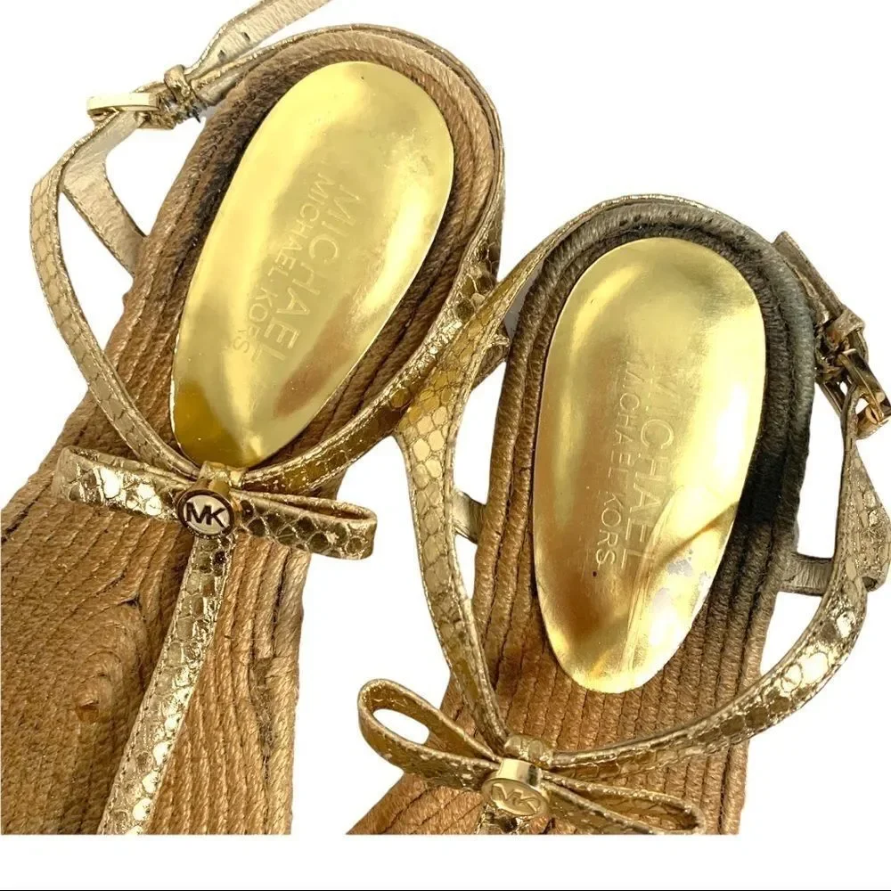 MICHAEL Michael Kors Josie Metallic Gold Python Effect Thong Sandal